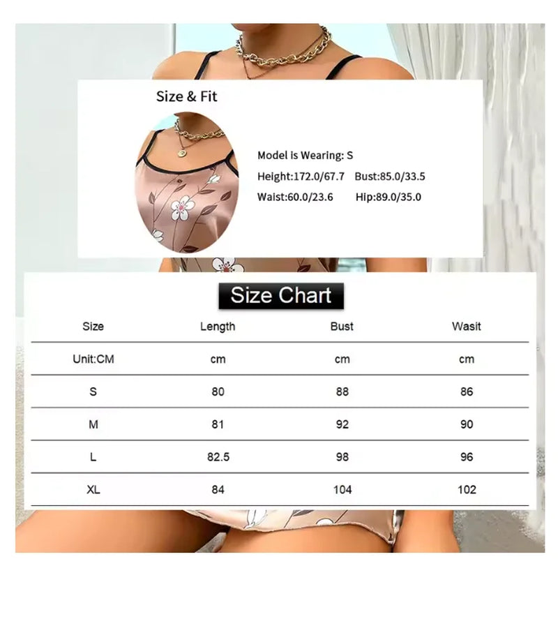 Women'S Sleepwear Summer Floral Print Satin Nightgown Casual Sleeveless Backless Slip Night Dress Sexy Nightdress Home Clothes